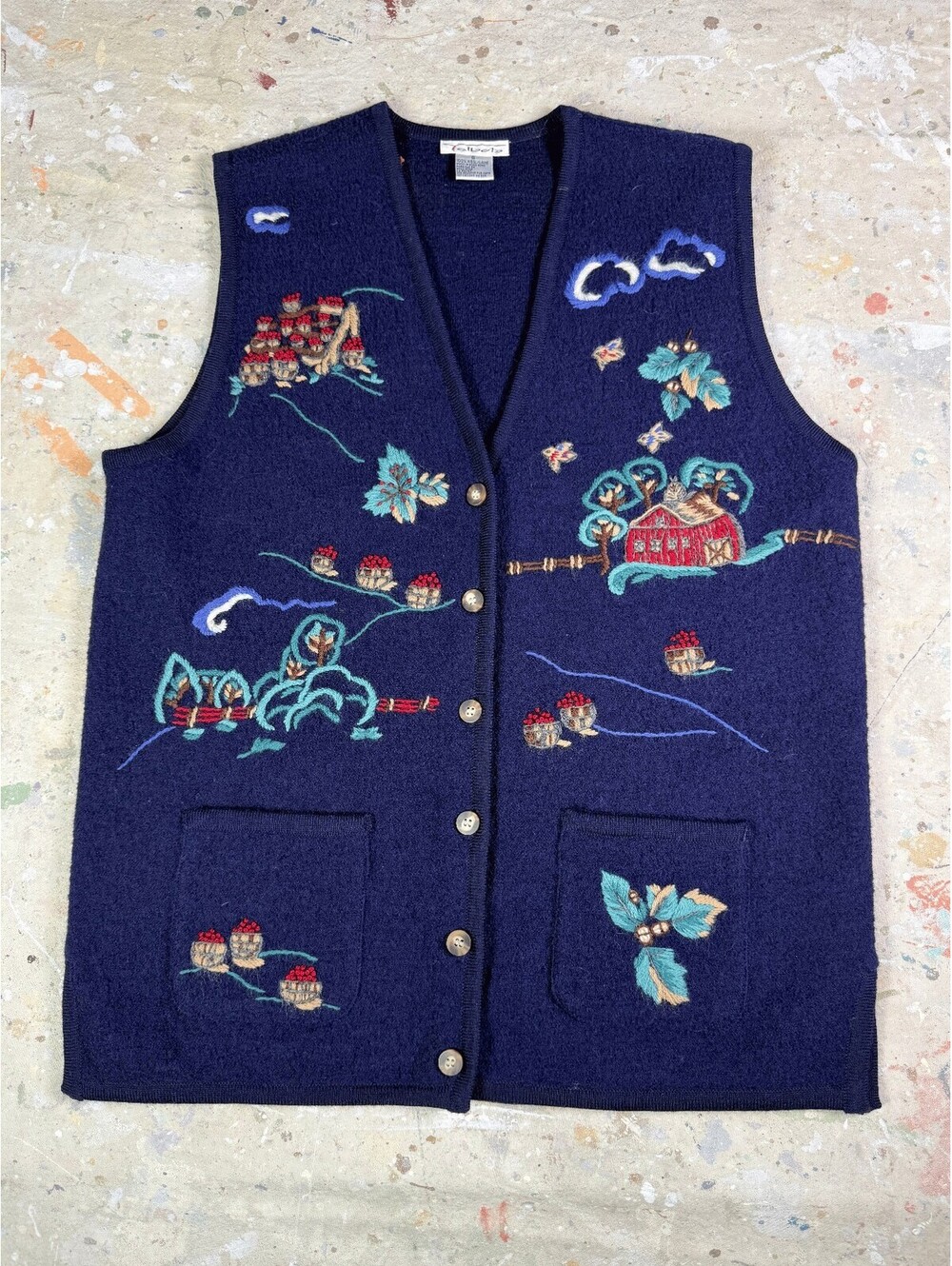 Vintage 90s Talbots Wool Embroidered Folk Art Vest S